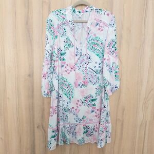 Crown & Ivy Womens Dress Size XL White Multi Paisley Tassel Boho Cottage Coastal